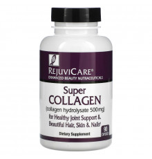 Rejuvicare, Super Collagen, коллагеновый гидролизат, 500 мг, 90 капсул