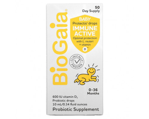 Детское здоровье BioGaia, Baby Protectis капли, для иммунитета, 0–36 месяцев, 600 МЕ, 10 мл (0,34 жидк. Унции) Детское здоровье BioGaia, Baby Protectis капли, для иммунитета, 0–36 месяцев, 600 МЕ, 10 мл (0,34 жидк. Унции)