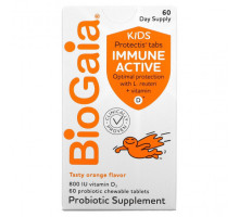 Детское здоровье BioGaia, Kids, Immune Active with L. Reuteri + витамин D, апельсин, 60 жевательных таблеток с пробиотиками