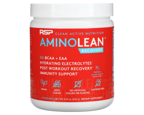 RSP Nutrition, AminoLean Recovery, Tropical Island Punch, Caffeine Free, 8.99 oz (255 g) RSP Nutrition, AminoLean Recovery, Tropical Island Punch, Caffeine Free, 8.99 oz (255 g)