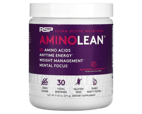 RSP Nutrition, AminoLean, незаменимые аминокислоты и энергия в любое время, ежевика и гранат, 270 г (9,52 унции) RSP Nutrition, AminoLean, незаменимые аминокислоты и энергия в любое время, ежевика и гранат, 270 г (9,52 унции)