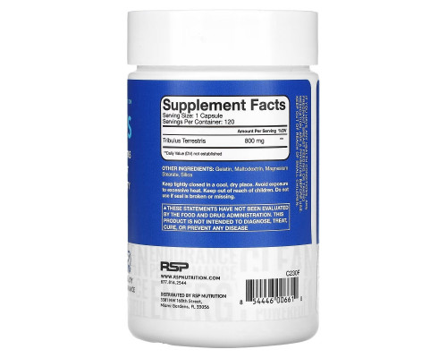RSP Nutrition, Tribulus, Testosterone Support, 800 mg, 120 Capsules