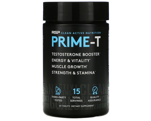 RSP Nutrition, Prime-T, добавка для повышения уровня тестостерона, 60 таблеток RSP Nutrition, Prime-T, добавка для повышения уровня тестостерона, 60 таблеток
