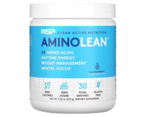 RSP Nutrition, AminoLean, Blue Raspberry, 9.52 oz (270 g) RSP Nutrition, AminoLean, Blue Raspberry, 9.52 oz (270 g)