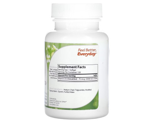 Zahler, Vitamin D3, Advanced D3 Formula, 75 mcg (3,000 IU), 120 Softgels Zahler, Vitamin D3, Advanced D3 Formula, 75 mcg (3,000 IU), 120 Softgels