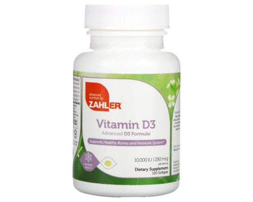 Zahler, Vitamin D3, Advanced D3 Formula, 250 mcg (10,000 IU), 120 Softgels Zahler, Vitamin D3, Advanced D3 Formula, 250 mcg (10,000 IU), 120 Softgels