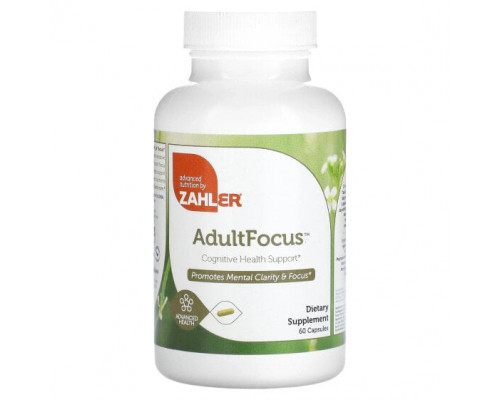 Улучшение памяти и работы мозга Zahler, AdultFocus, добавка для поддержки когнитивных функций и концентрации внимания, 60 капсул Улучшение памяти и работы мозга Zahler, AdultFocus, добавка для поддержки когнитивных функций и концентрации внимания, 60 капсул
