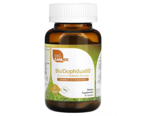 Пребиотики и пробиотики Zahler, BioDophilus60, улучшенная формула с пробиотиками, 60 млрд КОЕ, 30 капсул Пребиотики и пробиотики Zahler, BioDophilus60, улучшенная формула с пробиотиками, 60 млрд КОЕ, 30 капсул