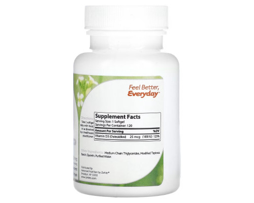 Zahler, Vitamin D3, Advanced D3 Formula, 25 mcg (1,000 IU), 120 Softgels Zahler, Vitamin D3, Advanced D3 Formula, 25 mcg (1,000 IU), 120 Softgels
