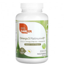 Рыбий жир и Омега 3, 6, 9 Zahler, Omega 3 Platinum + D, улучшенный рыбий жир с омега-3 и витамином D3, 1000 мг, 180 мягких таблеток