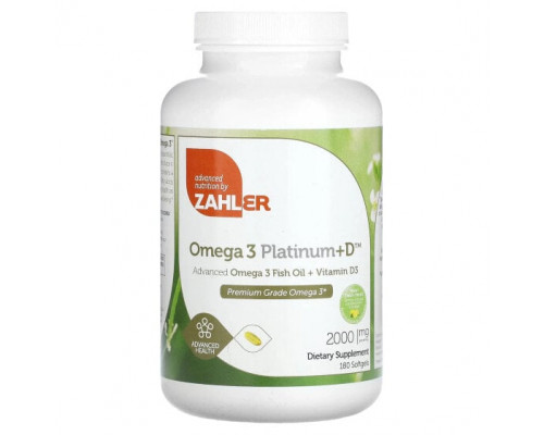 Рыбий жир и Омега 3, 6, 9 Zahler, Omega 3 Platinum + D, улучшенный рыбий жир с омега-3 и витамином D3, 1000 мг, 180 мягких таблеток Рыбий жир и Омега 3, 6, 9 Zahler, Omega 3 Platinum + D, улучшенный рыбий жир с омега-3 и витамином D3, 1000 мг, 180 мягких таблеток