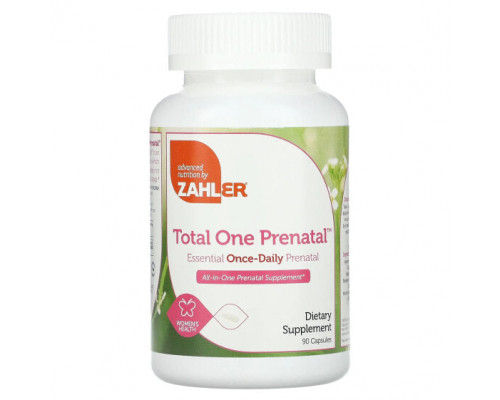 Женское здоровье Zahler, Total One Prenatal, незаменимая пренатальная добавка для приема один раз в день, 90 капсул Женское здоровье Zahler, Total One Prenatal, незаменимая пренатальная добавка для приема один раз в день, 90 капсул