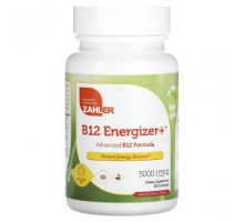 Витамины группы B Zahler, B12 Energizer +, улучшенная формула витамина B12, натуральная вишня, 5000 мкг, 120 пастилок