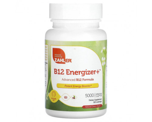 Витамины группы B Zahler, B12 Energizer +, улучшенная формула витамина B12, натуральная вишня, 5000 мкг, 120 пастилок Витамины группы B Zahler, B12 Energizer +, улучшенная формула витамина B12, натуральная вишня, 5000 мкг, 120 пастилок