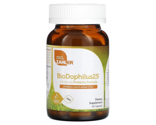 Для пищеварительной системы Zahler, BioDophilus25, улучшенная формула с пробиотиками, 60 капсул Для пищеварительной системы Zahler, BioDophilus25, улучшенная формула с пробиотиками, 60 капсул