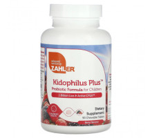 Пребиотики и пробиотики Zahler, Kidophilus Plus, пробиотическая смесь для детей, ягоды, 1 млрд КОЕ, 90 жевательных таблеток