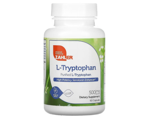 Zahler, L-Tryptophan, Purified L-Tryptophan, 500 mg, 60 Capsules Zahler, L-Tryptophan, Purified L-Tryptophan, 500 mg, 60 Capsules