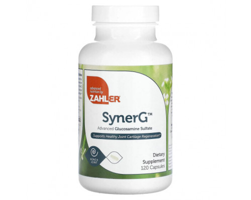 Для мышц и суставов Zahler, SynerG, улучшенный сульфат глюкозамина, 120 капсул Для мышц и суставов Zahler, SynerG, улучшенный сульфат глюкозамина, 120 капсул