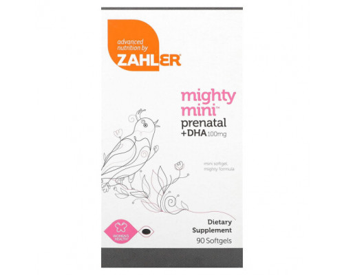 Женское здоровье Zahler, Mighty Mini Prenatal + DHA, 100 мг, 90 мягких таблеток Женское здоровье Zahler, Mighty Mini Prenatal + DHA, 100 мг, 90 мягких таблеток