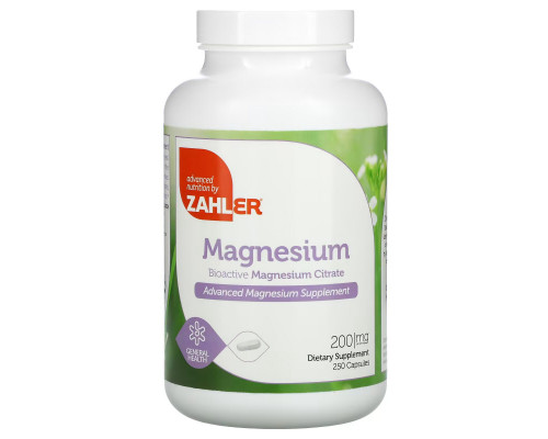 Zahler, Magnesium, Bioactive Magnesium Citrate, 200 mg, 250 Capsules Zahler, Magnesium, Bioactive Magnesium Citrate, 200 mg, 250 Capsules