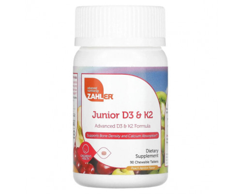 Детское здоровье Zahler, Junior D3 & K2, Peach Apricot , 90 Chewable Tablets Детское здоровье Zahler, Junior D3 & K2, Peach Apricot , 90 Chewable Tablets