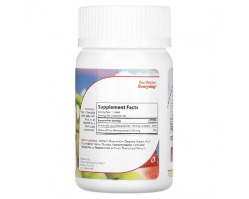 Детское здоровье Zahler, Junior D3 & K2, Peach Apricot , 90 Chewable Tablets Детское здоровье Zahler, Junior D3 & K2, Peach Apricot , 90 Chewable Tablets