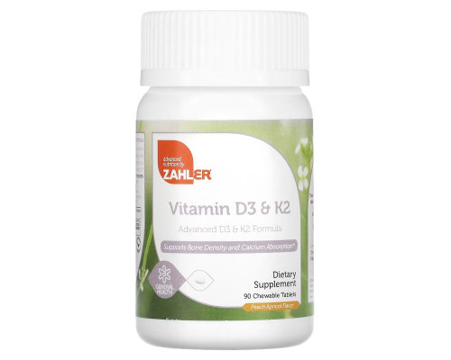 Zahler, Vitamin D3 & K2, Peach Apricot, 90 Chewable Tablets Zahler, Vitamin D3 & K2, Peach Apricot, 90 Chewable Tablets