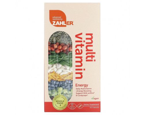 Витаминно-минеральные комплексы Zahler, Mutivitamin Energy, ежедневная мультивитаминная добавка для повышения уровня энергии с enXtra и кордицепсом, 60 капсул Витаминно-минеральные комплексы Zahler, Mutivitamin Energy, ежедневная мультивитаминная добавка для повышения уровня энергии с enXtra и кордицепсом, 60 капсул