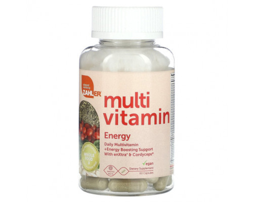 Витаминно-минеральные комплексы Zahler, Mutivitamin Energy, ежедневная мультивитаминная добавка для повышения уровня энергии с enXtra и кордицепсом, 60 капсул Витаминно-минеральные комплексы Zahler, Mutivitamin Energy, ежедневная мультивитаминная добавка для повышения уровня энергии с enXtra и кордицепсом, 60 капсул
