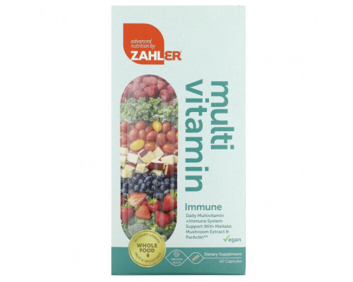 Витаминно-минеральные комплексы Zahler, Multivitamin Immune, ежедневная мультивитаминная добавка для укрепления иммунитета с грибом-бараном и ParActin, 60 капсул Витаминно-минеральные комплексы Zahler, Multivitamin Immune, ежедневная мультивитаминная добавка для укрепления иммунитета с грибом-бараном и ParActin, 60 капсул