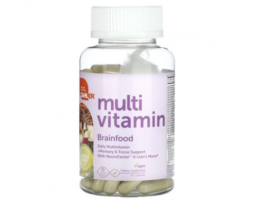 Витаминно-минеральные комплексы Zahler, Multivitamin Brainfood, ежедневная мультивитаминная добавка для поддержки памяти и концентрации, с NeuroFactor и ежовиком гребенчатым, 60 капсул Витаминно-минеральные комплексы Zahler, Multivitamin Brainfood, ежедневная мультивитаминная добавка для поддержки памяти и концентрации, с NeuroFactor и ежовиком гребенчатым, 60 капсул