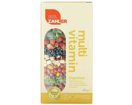 Zahler, Digestion, Daily Multivitamin + Gut Health Support With Digest Complex & Probiotics, 60 Capsules Zahler, Digestion, Daily Multivitamin + Gut Health Support With Digest Complex & Probiotics, 60 Capsules