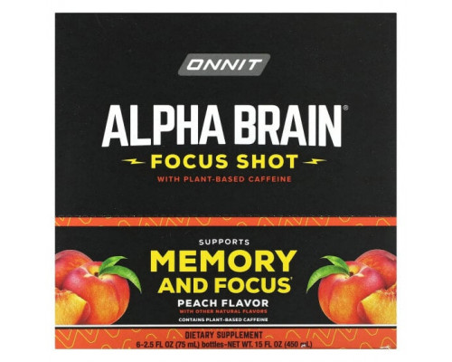 Улучшение памяти и работы мозга Onnit, Alpha Brain Focus Shot, персик, 6 флаконов по 75 мл (2,5 жидк. Унции) Улучшение памяти и работы мозга Onnit, Alpha Brain Focus Shot, персик, 6 флаконов по 75 мл (2,5 жидк. Унции)