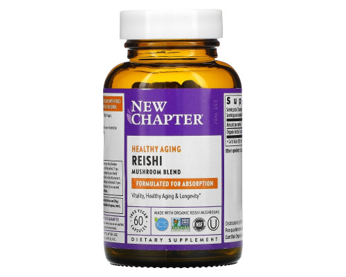New Chapter, Organics, LifeShield, рейши, 60 вегетарианских капсул New Chapter, Organics, LifeShield, рейши, 60 вегетарианских капсул