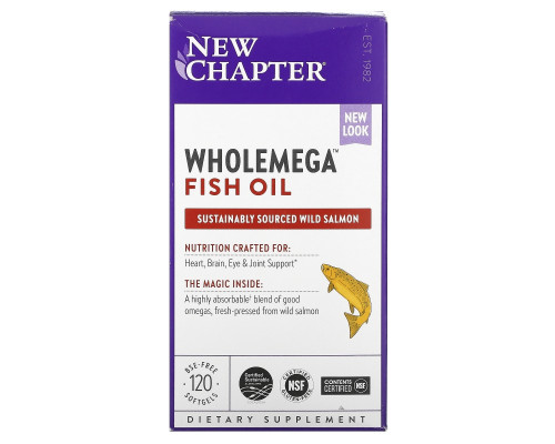 New Chapter, Wholemega, цельный рыбий жир, 1000 мг, 120 мягких капсул New Chapter, Wholemega, цельный рыбий жир, 1000 мг, 120 мягких капсул