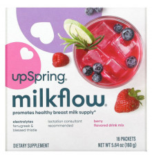 Женское здоровье UpSpring, MilkFlow, электролиты, пажитник и кникус, напиток со вкусом ягод, 16 пакетиков по 10 г (0,35 унции)