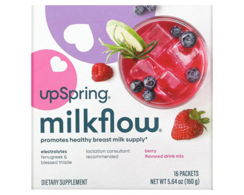 Женское здоровье UpSpring, MilkFlow, электролиты, пажитник и кникус, напиток со вкусом ягод, 16 пакетиков по 10 г (0,35 унции) Женское здоровье UpSpring, MilkFlow, электролиты, пажитник и кникус, напиток со вкусом ягод, 16 пакетиков по 10 г (0,35 унции)