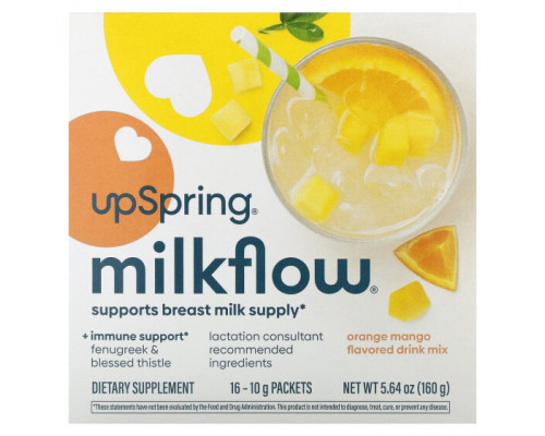 Женское здоровье UpSpring, Смесь для напитков Milkflow, апельсин и манго`` 16 пакетиков по 10 г Женское здоровье UpSpring, Смесь для напитков Milkflow, апельсин и манго`` 16 пакетиков по 10 г