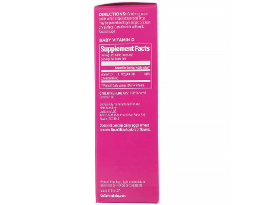 UpSpring, Baby, Liquid D3 Drops, Vitamin D, 0.31 fl oz (9.13 ml) UpSpring, Baby, Liquid D3 Drops, Vitamin D, 0.31 fl oz (9.13 ml)