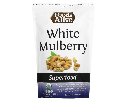 Foods Alive, Чудо-пища, шелковица белая, 8 унц. (227 г) Foods Alive, Чудо-пища, шелковица белая, 8 унц. (227 г)