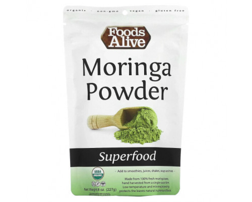 Суперфуды Foods Alive, Superfood, порошок моринги, 227 г (8 унций) Суперфуды Foods Alive, Superfood, порошок моринги, 227 г (8 унций)