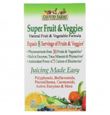 Country Farms, Суперфрукт и овощи, формула с натуральными фруктами и овощами, 60 капсул