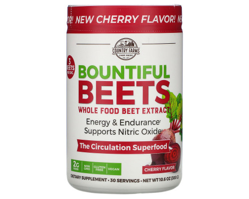 Country Farms, Bountiful Beets, суперпродукты для кровообращения, отличный натуральный вкус, 300 г (10,6 унций) Country Farms, Bountiful Beets, суперпродукты для кровообращения, отличный натуральный вкус, 300 г (10,6 унций)