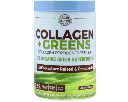Country Farms, Collagen + Greens, Unflavored, 10.6 oz (300 g) Country Farms, Collagen + Greens, Unflavored, 10.6 oz (300 g)