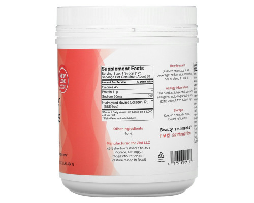 Zint, Grass-Fed Beef Collagen, Hydrolyzed Collagen Types 1 & III, 16 oz (454 g)