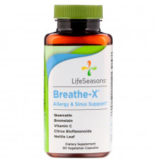 LifeSeasons, Средство от аллергии и для носовых пазух Breathe-X, 90 вегетарианских капсул