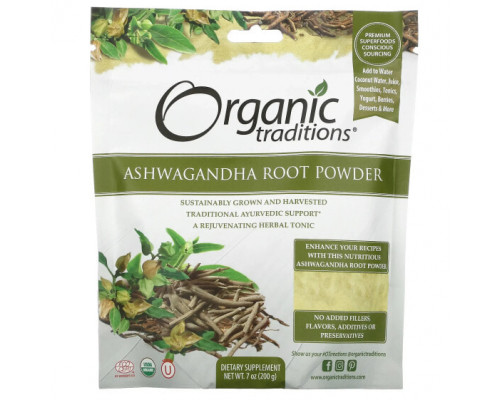 Имбирь и куркума Organic Traditions, Порошок из корня ашваганды, 200 г (7 унций) Имбирь и куркума Organic Traditions, Порошок из корня ашваганды, 200 г (7 унций)