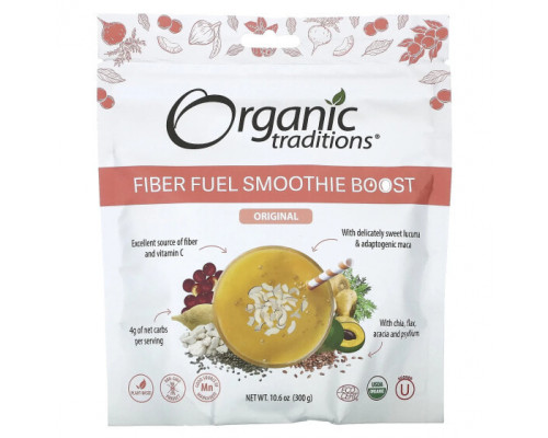 Суперфуды Organic Traditions, Fiber Fuel Smoothie Boost, оригинальный, 300 г (10,6 унции) Суперфуды Organic Traditions, Fiber Fuel Smoothie Boost, оригинальный, 300 г (10,6 унции)