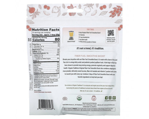Суперфуды Organic Traditions, Fiber Fuel Smoothie Boost, оригинальный, 300 г (10,6 унции) Суперфуды Organic Traditions, Fiber Fuel Smoothie Boost, оригинальный, 300 г (10,6 унции)