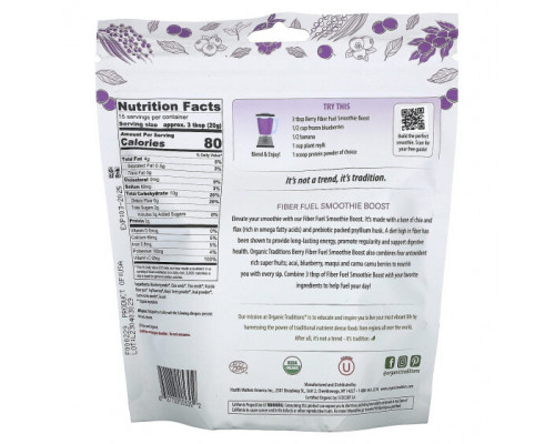 Суперфуды Organic Traditions, Fiber Fuel Smoothie Boost, ягодный, 300 г (10,6 унции) Суперфуды Organic Traditions, Fiber Fuel Smoothie Boost, ягодный, 300 г (10,6 унции)